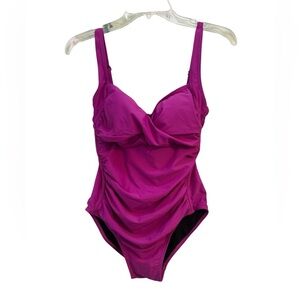 Shore Shapes One Piece Swimsuit Size 8 Purple Ruched Adjustable Straps